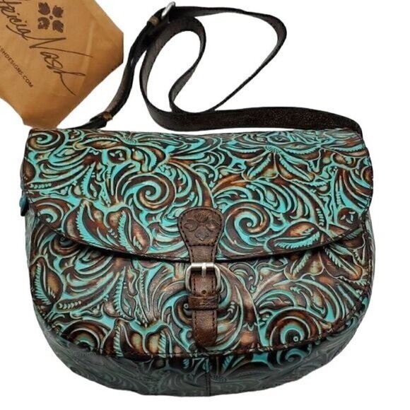 Patricia Nash Turquoise Rosolini Saddle Bag, Patricia Nash Crossbody Bag - Picture 1 of 10